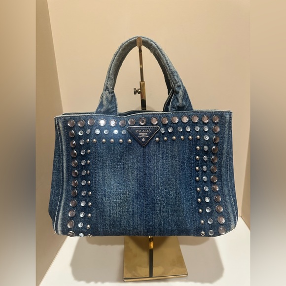 Prada Canapa Bijou Crystal Denim Tote - Picture 1 of 15